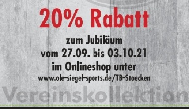20% auf unsere Vereinskollektion in dieser Woche